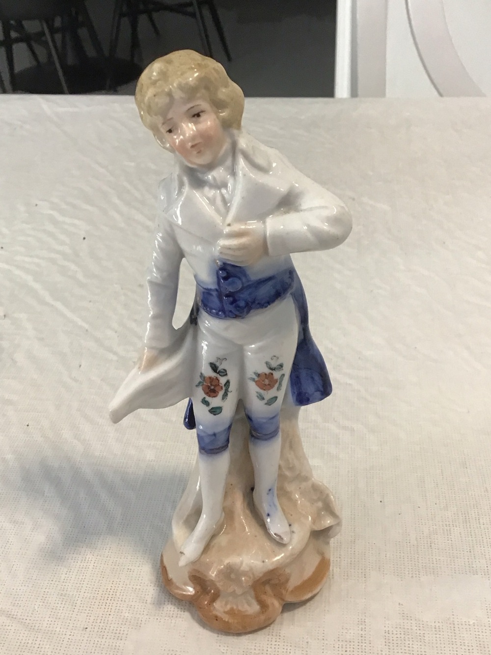 Porcelain Figurine of Young Man in White and Blue #121
